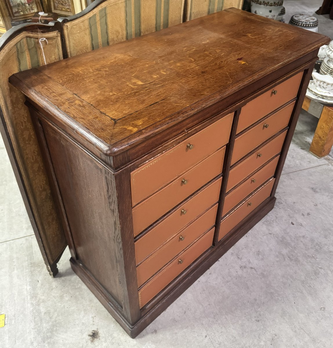 Notary's Cabinet—a Ten-compartment, Leather-bound Filing Cabinet From The Napoleon III Era -photo-3