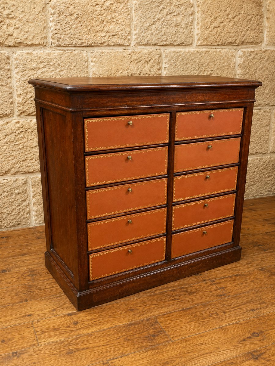 Notary's Cabinet—a Ten-compartment, Leather-bound Filing Cabinet From The Napoleon III Era 