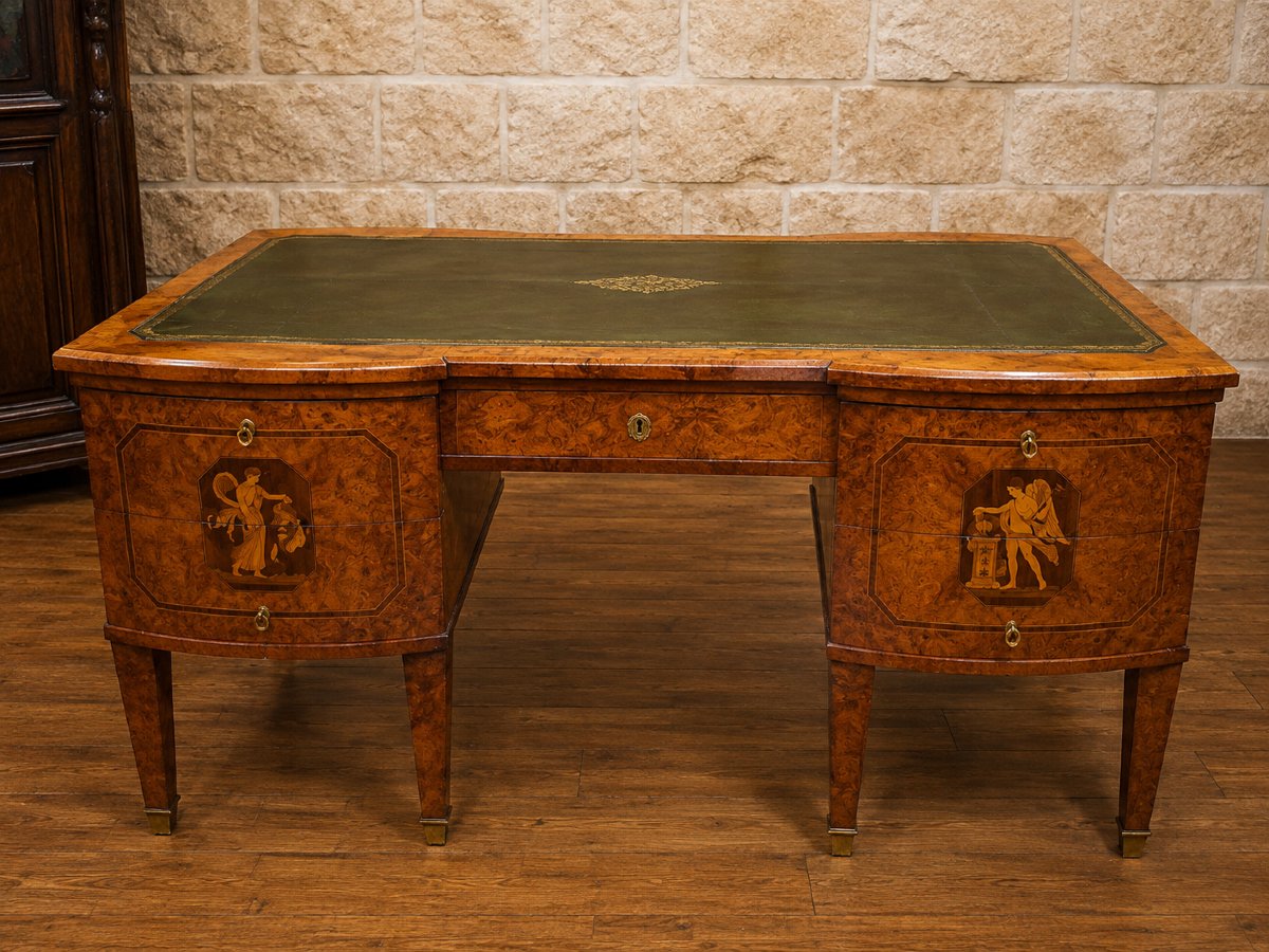 Important bureau à caissons en loupe et marqueterie – Décor néoclassique -photo-3