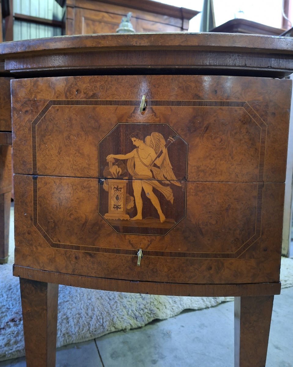 Important bureau à caissons en loupe et marqueterie – Décor néoclassique -photo-4