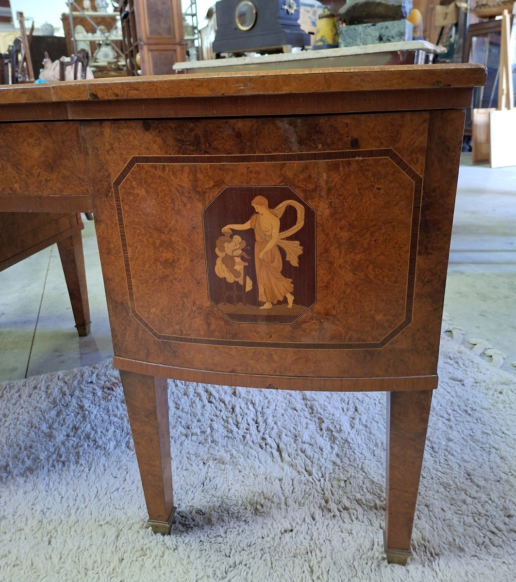 Important bureau à caissons en loupe et marqueterie – Décor néoclassique -photo-5