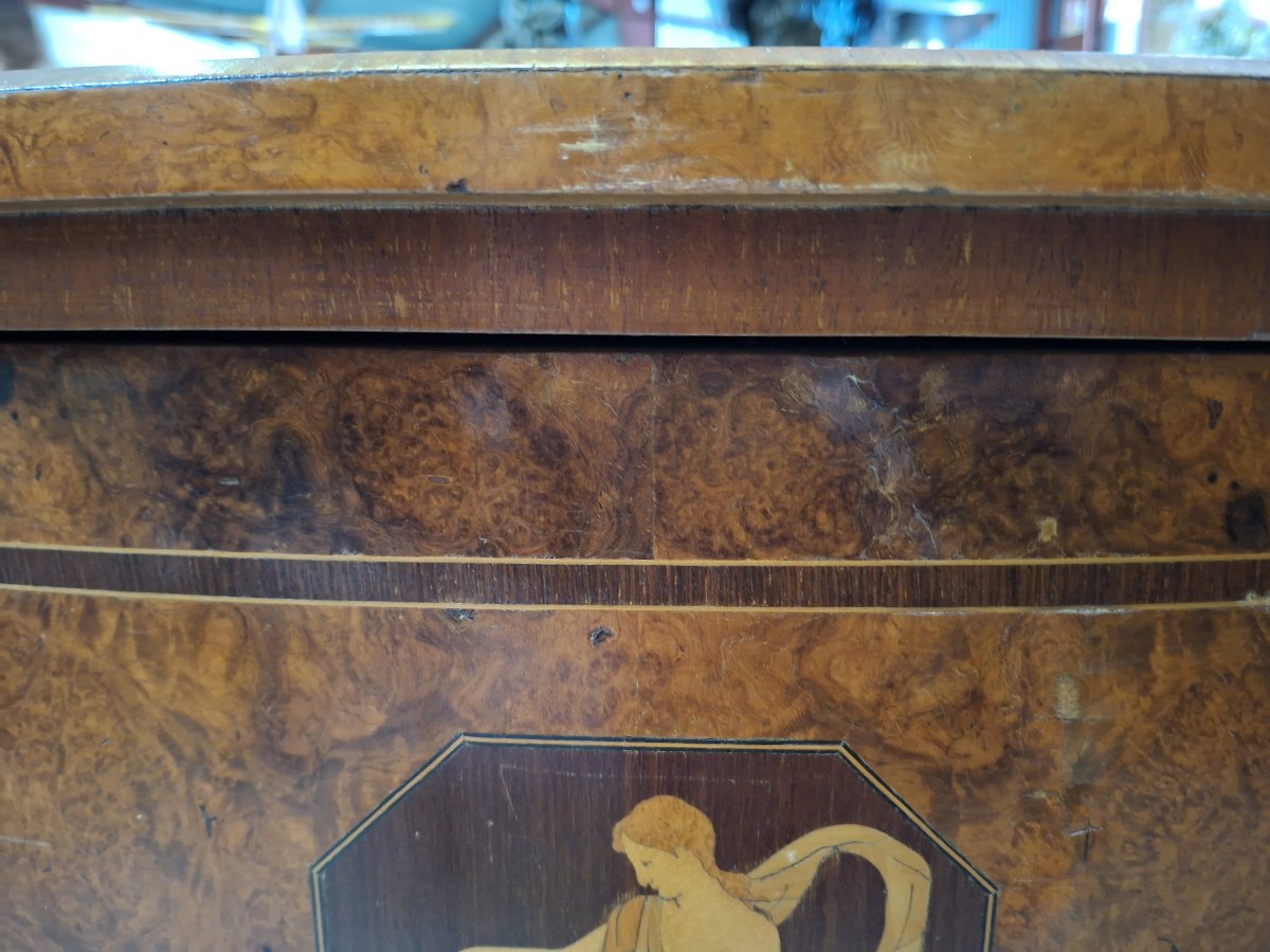 Important bureau à caissons en loupe et marqueterie – Décor néoclassique -photo-6