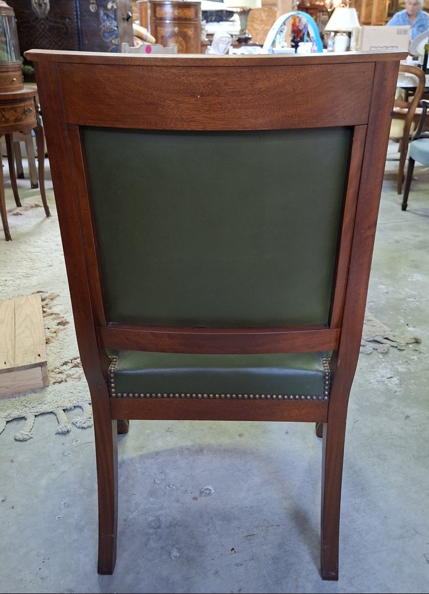Fauteuil de bureau Empire à têtes d’Égyptiennes – Acajou et cuir vert -photo-4