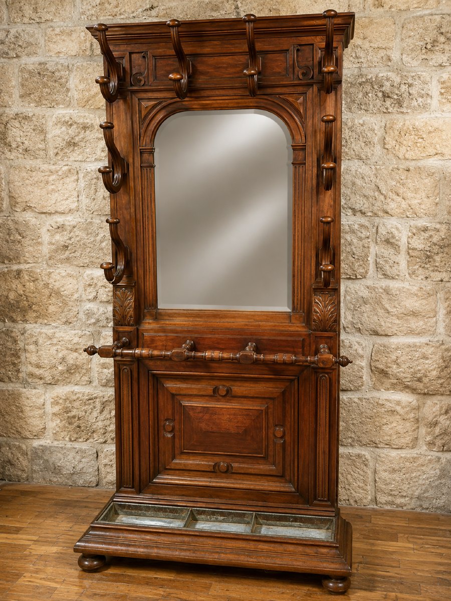 Large Walnut Mirrored Entryway Console – 19th Century -photo-2