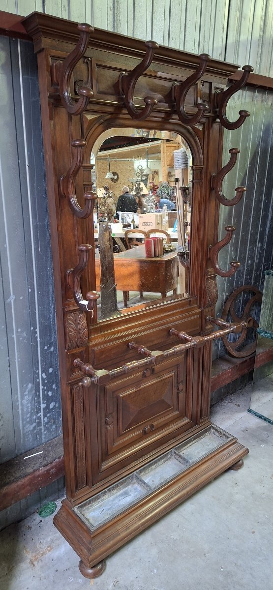 Large Walnut Mirrored Entryway Console – 19th Century -photo-4