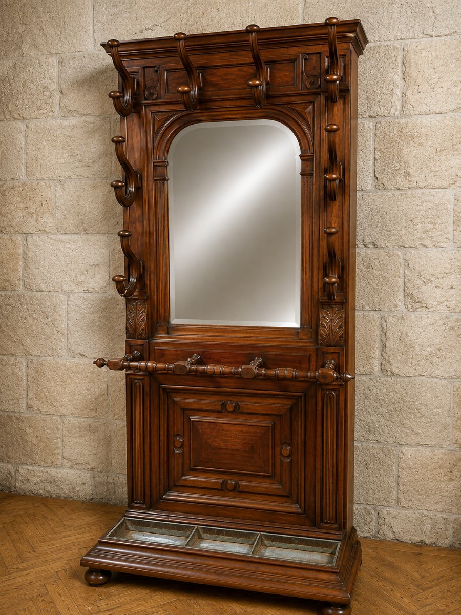 Large Walnut Mirrored Entryway Console – 19th Century 