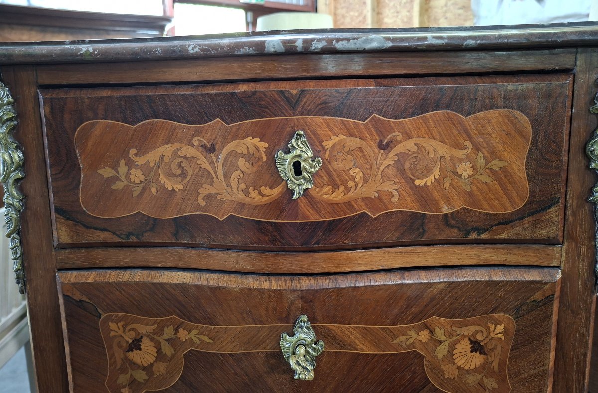 Secrétaire de Dame marqueté de style Louis XV – Décor floral – Dessus de marbre -photo-5