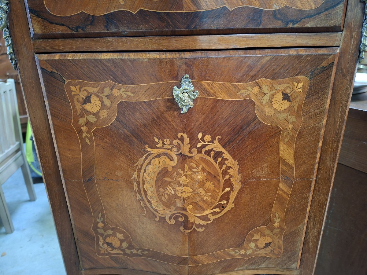Secrétaire de Dame marqueté de style Louis XV – Décor floral – Dessus de marbre -photo-6