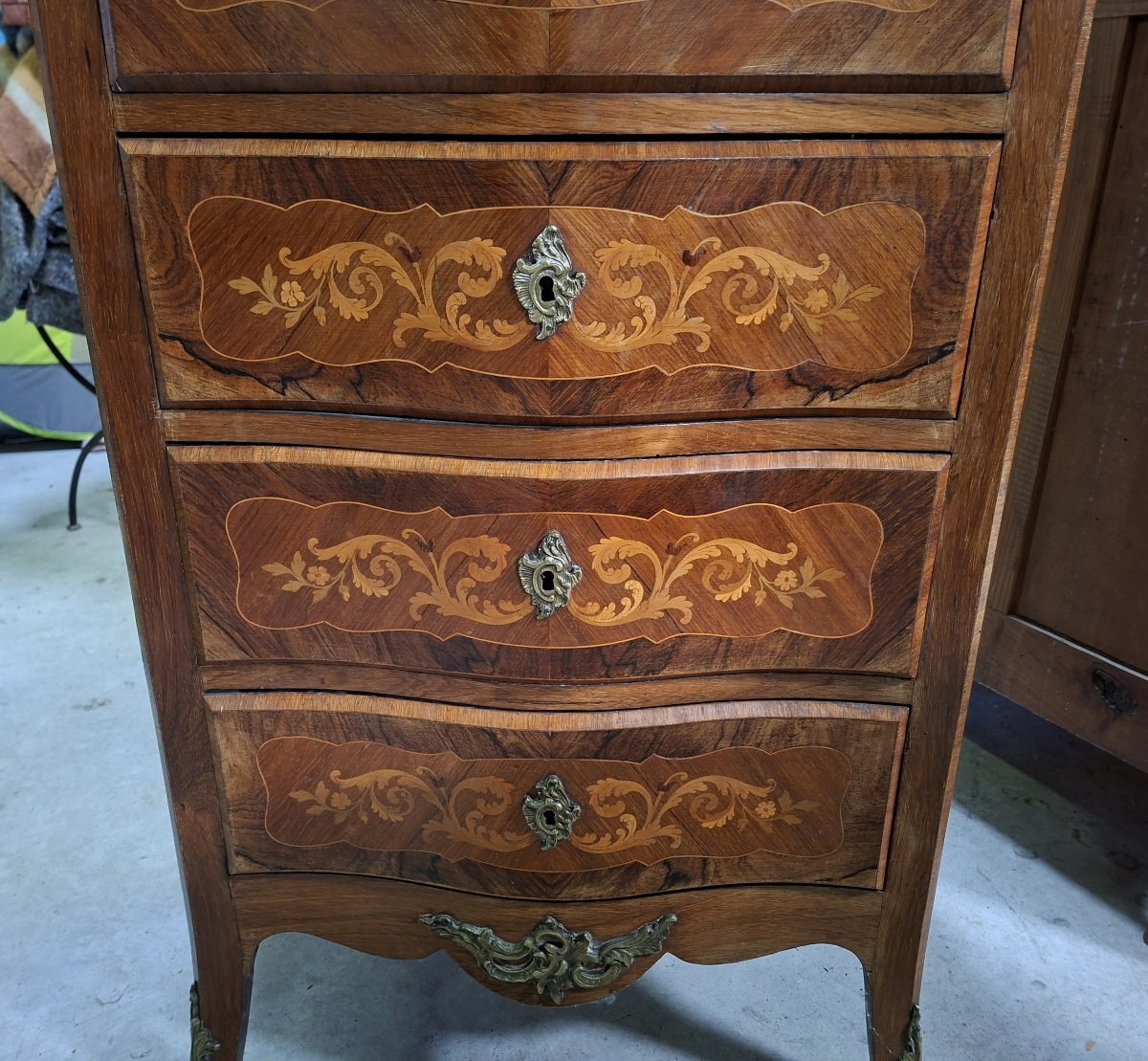 Secrétaire de Dame marqueté de style Louis XV – Décor floral – Dessus de marbre -photo-7