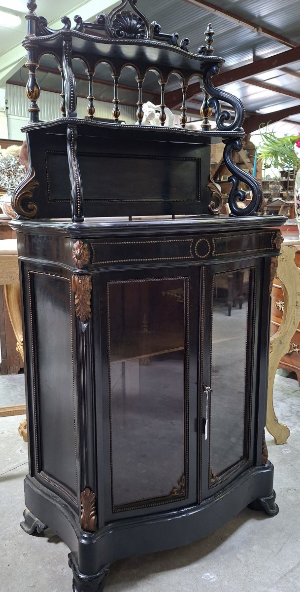 Meuble vitrine Napoléon III en bois noirci et rehauts dorés – XIXe siècle -photo-2