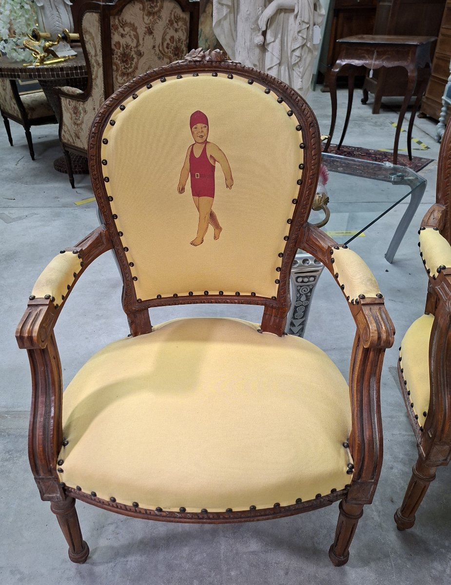 Pair Of Louis XVI Cabriolet Armchairs – Original Blédina Bathers Motif-photo-4