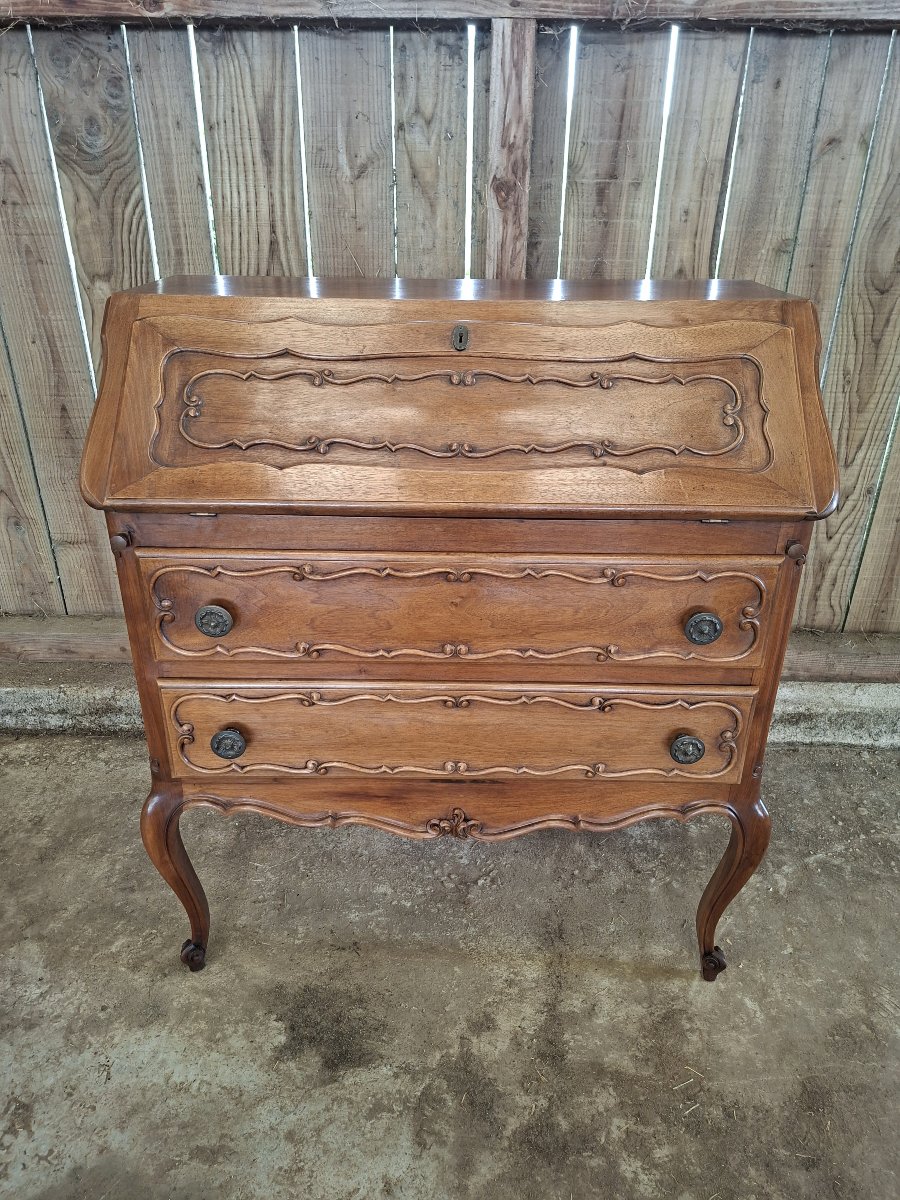 Louis XV-style Walnut Drop-leaf Desk, 20th-century Piece-photo-2