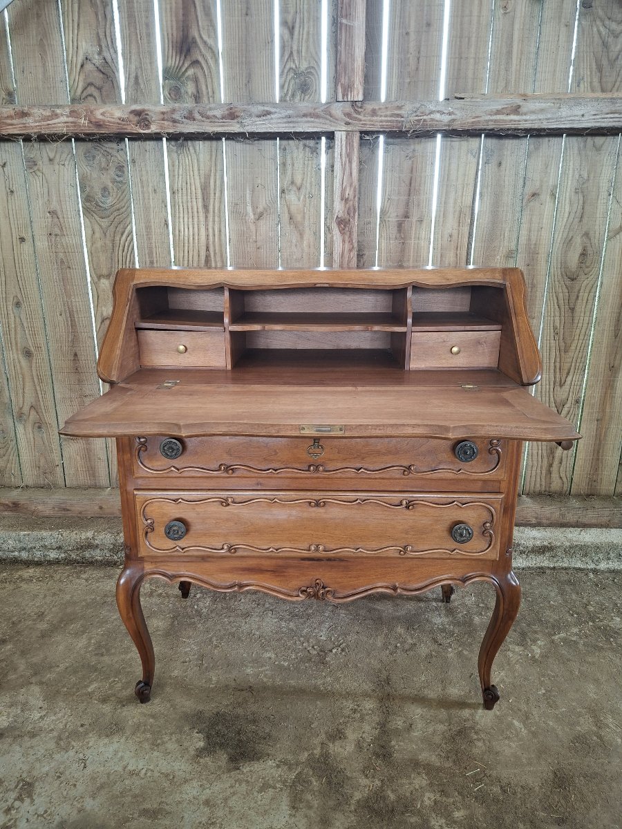 Louis XV-style Walnut Drop-leaf Desk, 20th-century Piece-photo-1