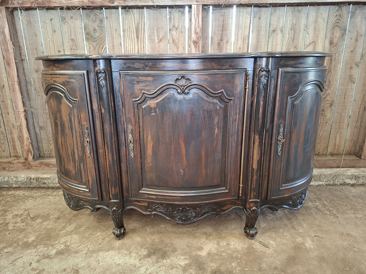 Buffet de style Louis XV en bois sculpté patine usagée volontairement -photo-2