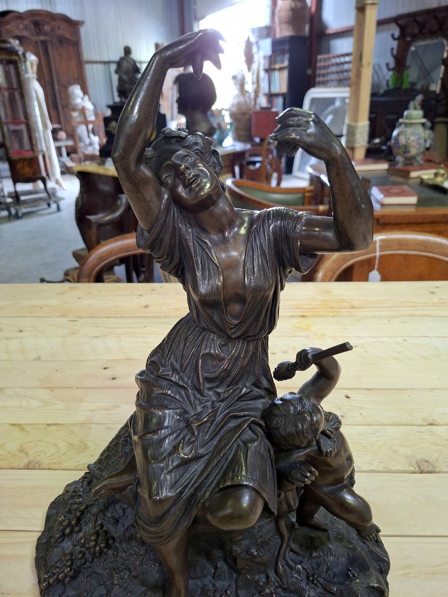 Importante sculpture en bronze – Femme dansant avec putto – Signée Lequesne – XIXe-photo-3