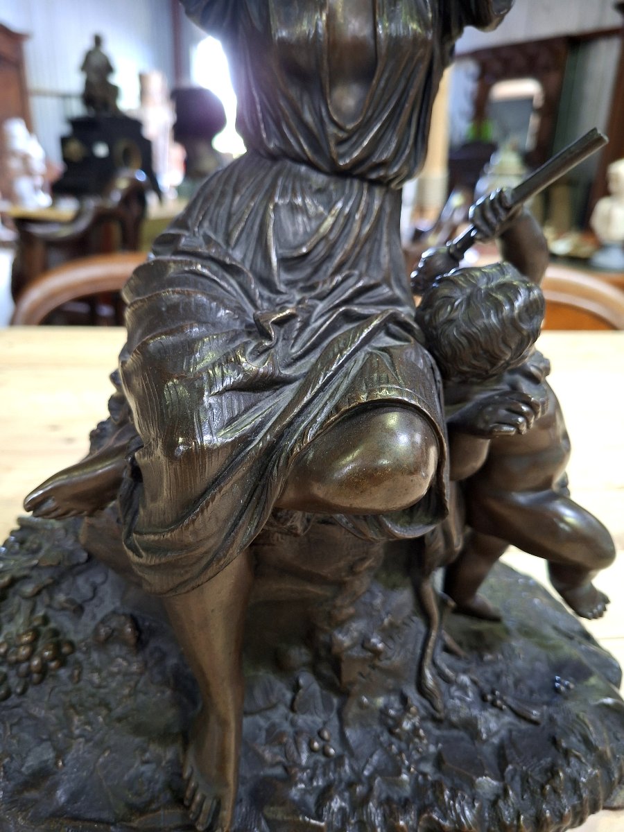 Importante sculpture en bronze – Femme dansant avec putto – Signée Lequesne – XIXe-photo-4