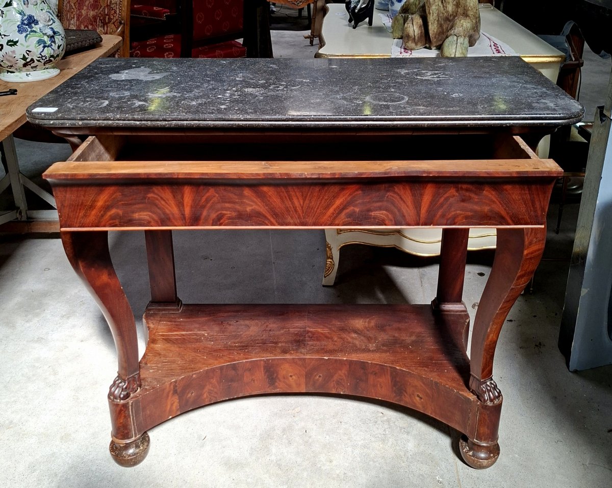 Vintage Console Table, Restored In Mahogany—marble Top—19th Century -photo-1