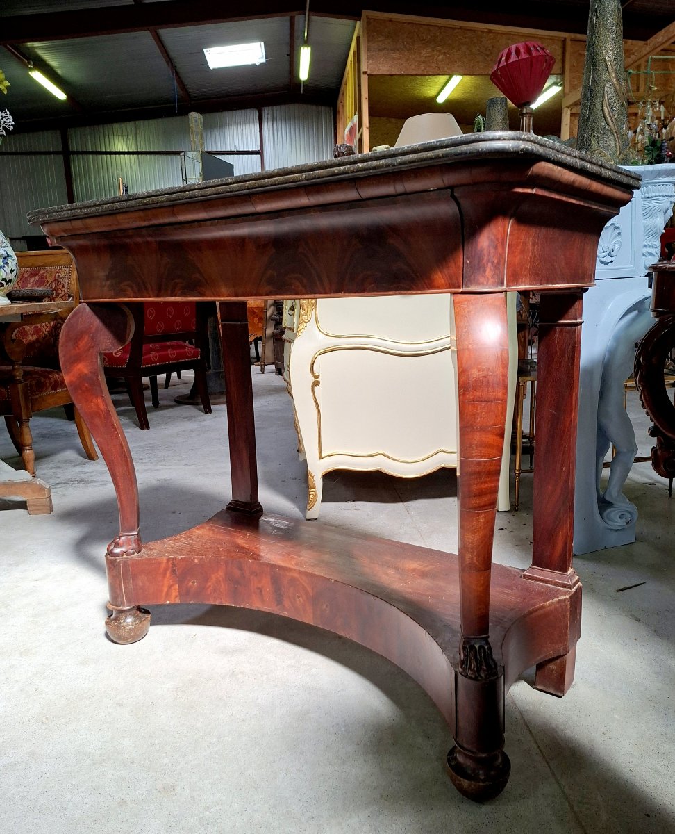 Vintage Console Table, Restored In Mahogany—marble Top—19th Century -photo-4