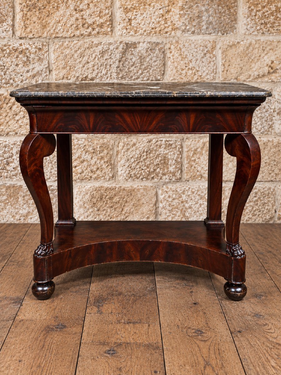 Vintage Console Table, Restored In Mahogany—marble Top—19th Century 