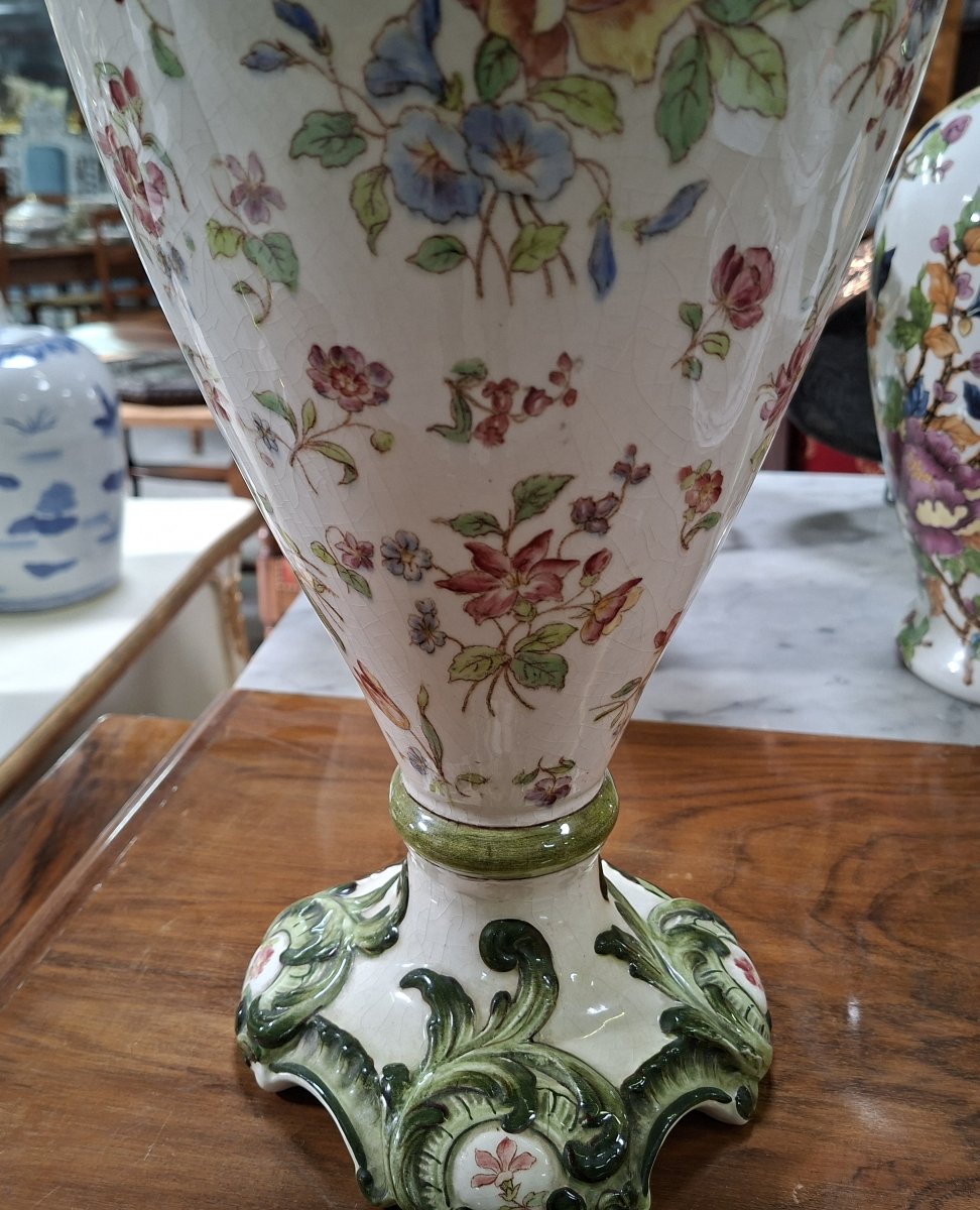 Large Polychrome Earthenware Ewer – Floral Design – Rocaille Style -photo-4
