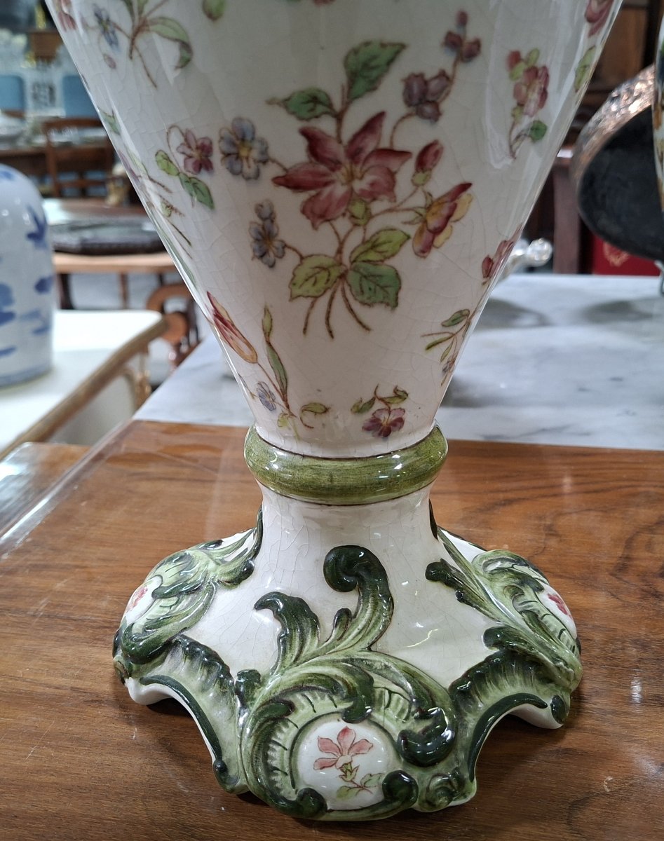 Large Polychrome Earthenware Ewer – Floral Design – Rocaille Style -photo-1