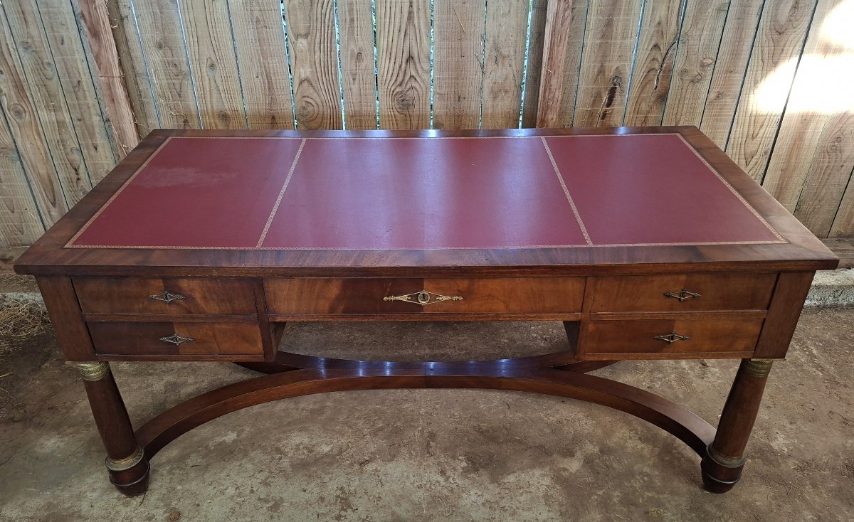 Large Mahogany Desk – Empire Style – Leather Top – Side Drawers -photo-2