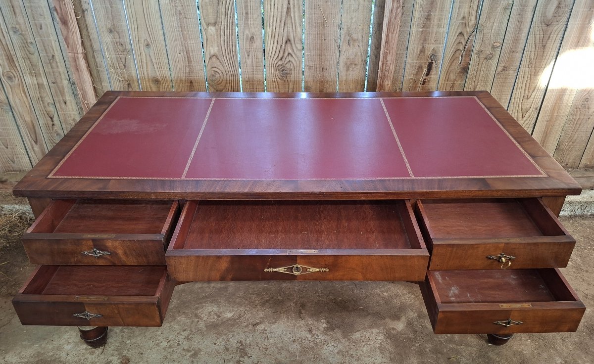 Large Mahogany Desk – Empire Style – Leather Top – Side Drawers -photo-3