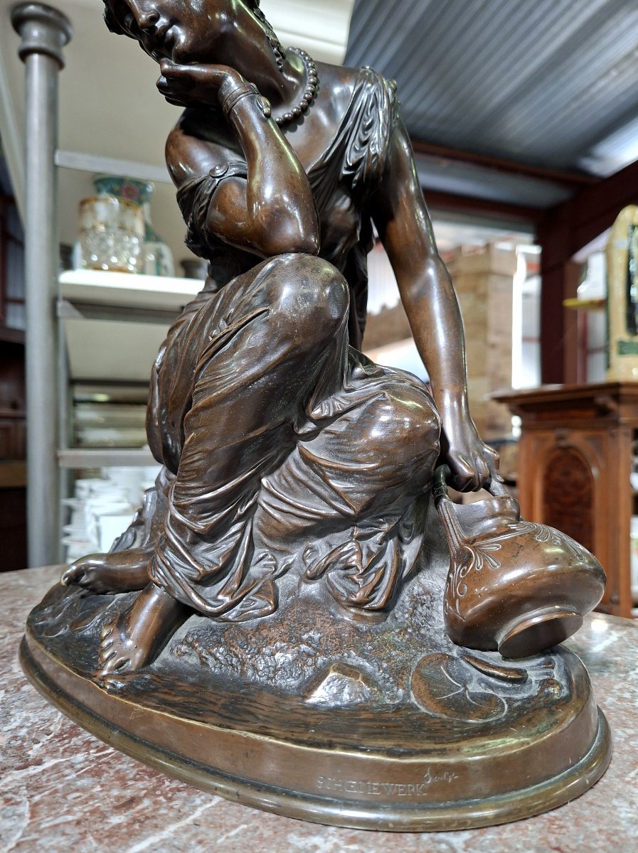 Important Bronze Sculpture – Oriental Woman With A Pitcher – Signed Marchand – Schoenewerk -photo-4