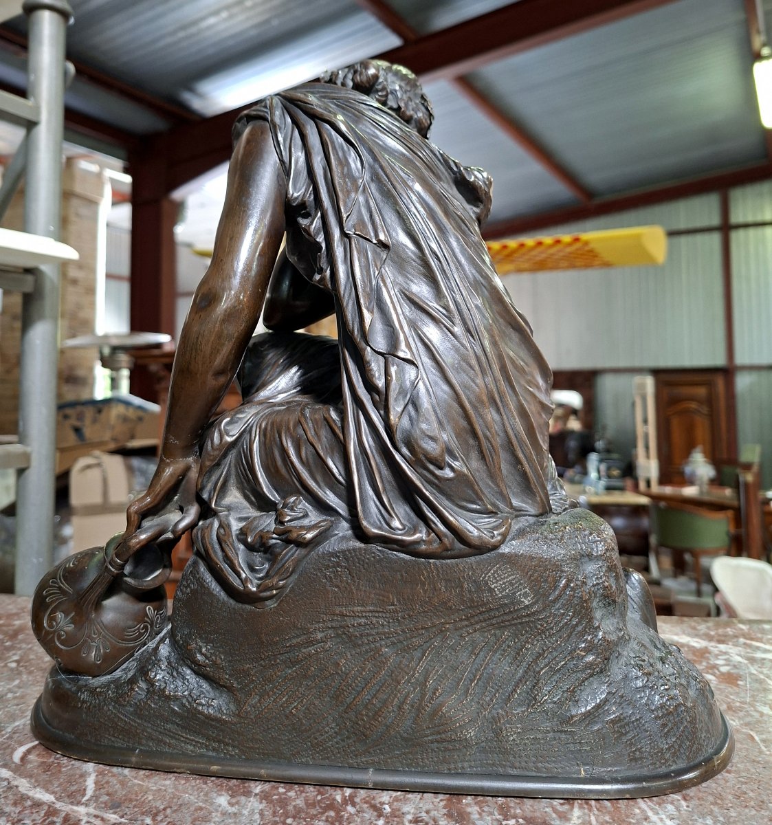 Important Bronze Sculpture – Oriental Woman With A Pitcher – Signed Marchand – Schoenewerk -photo-4