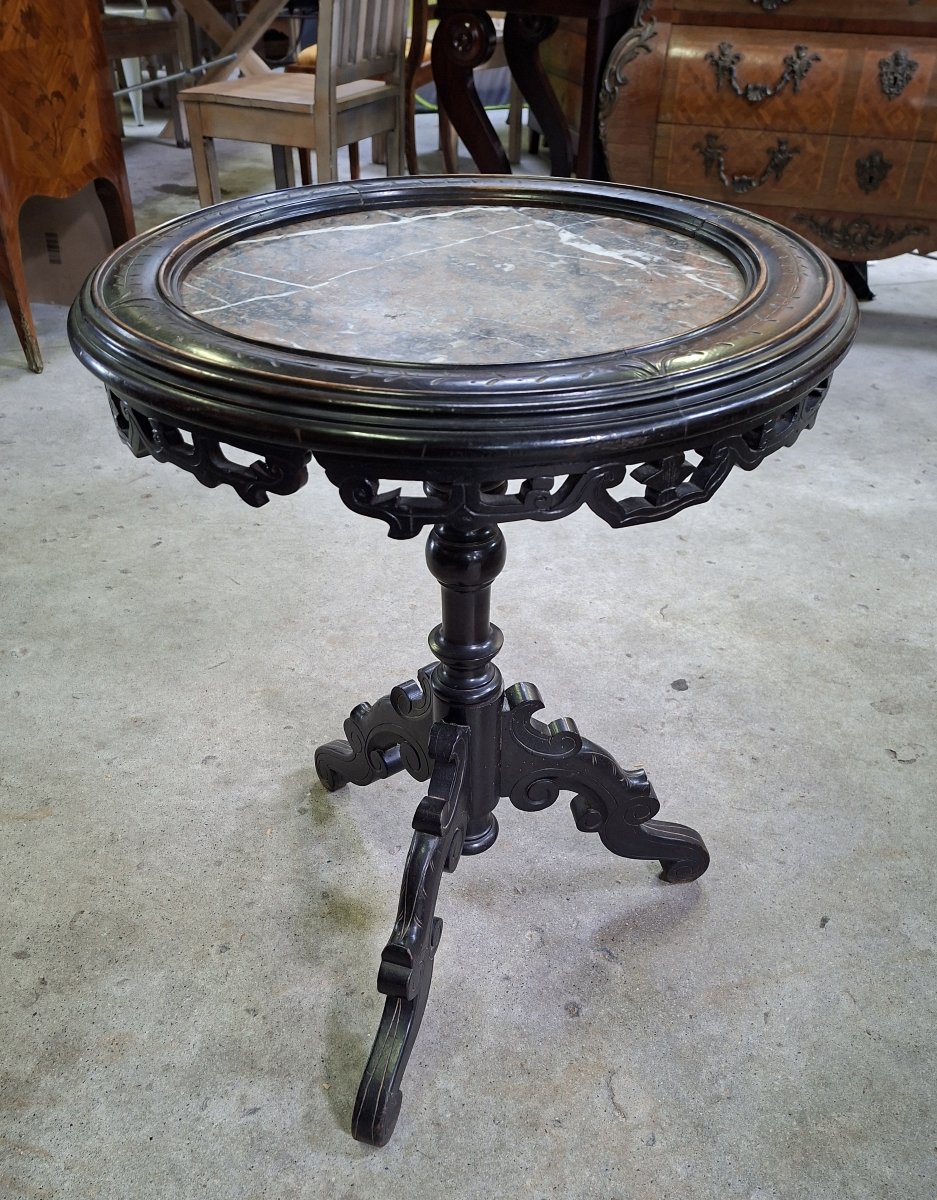 Napoleon III-style Pedestal Table In Blackened Wood And Marble – 19th Century -photo-2