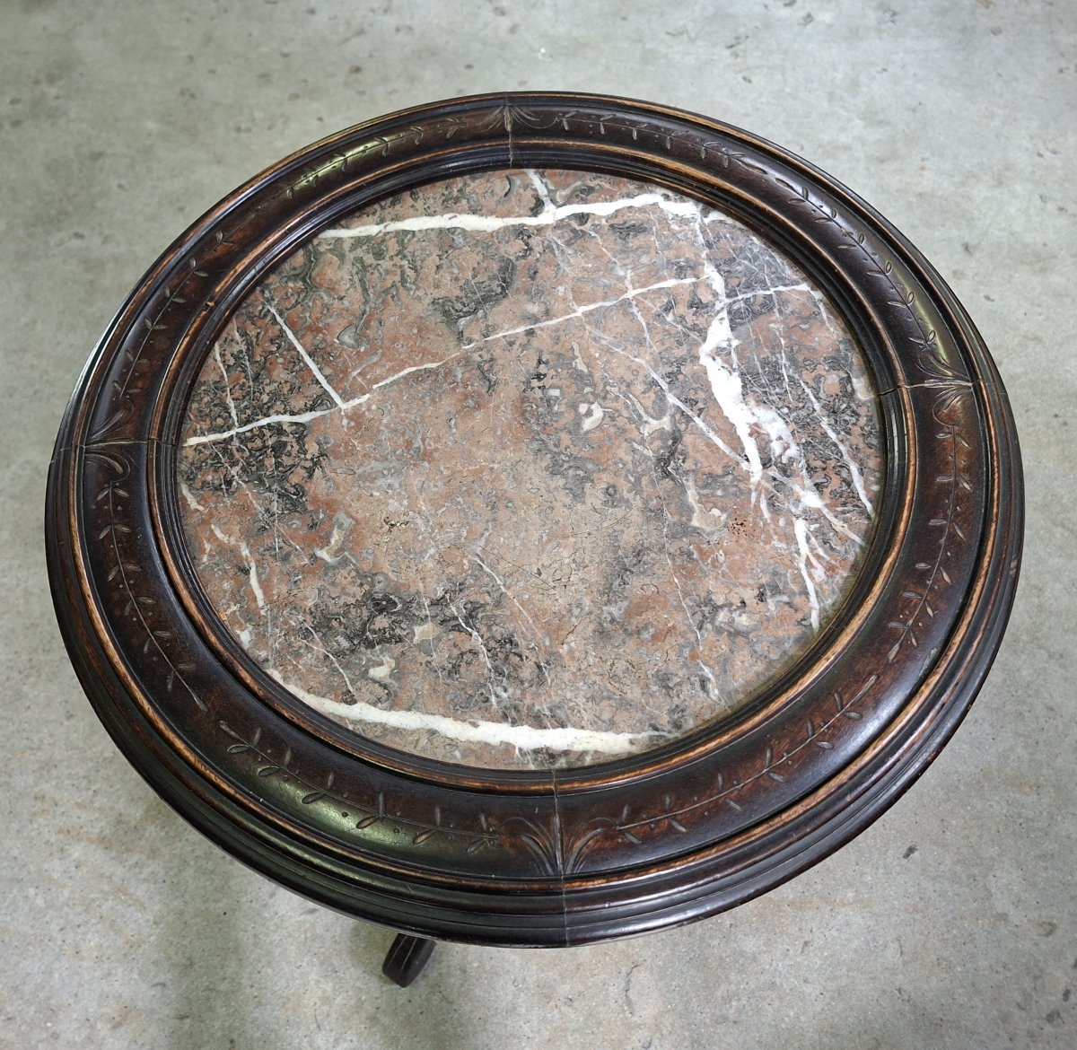 Napoleon III-style Pedestal Table In Blackened Wood And Marble – 19th Century -photo-4