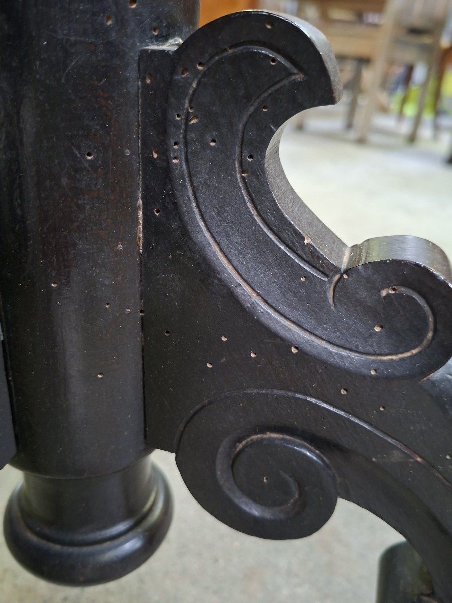 Napoleon III-style Pedestal Table In Blackened Wood And Marble – 19th Century -photo-1