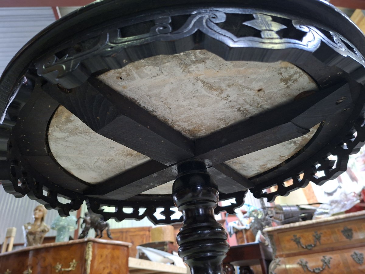 Napoleon III-style Pedestal Table In Blackened Wood And Marble – 19th Century -photo-2