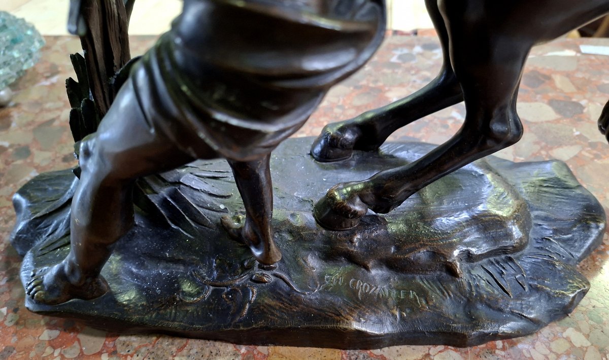 Important Bronze Sculpture—*the Horse Tamer*—signed By Ch. Crozatier—19th Century -photo-3