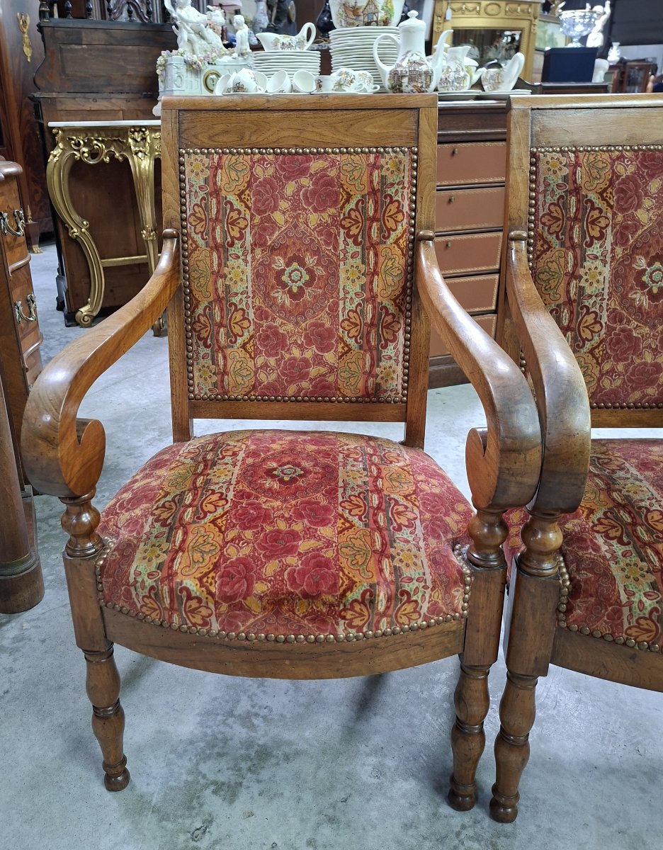 Pair Of Walnut Armchairs – Restoration Period / Charles X – 19th Century -photo-2