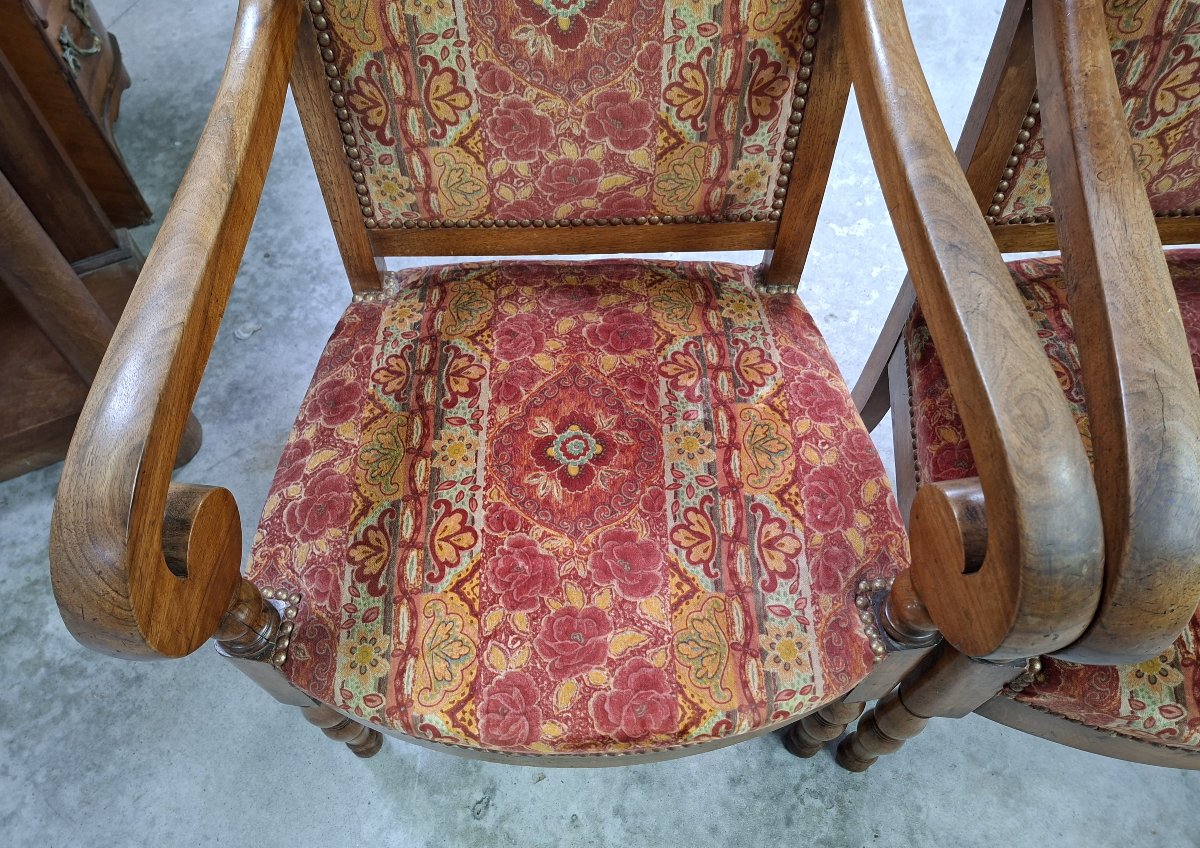 Pair Of Walnut Armchairs – Restoration Period / Charles X – 19th Century -photo-4
