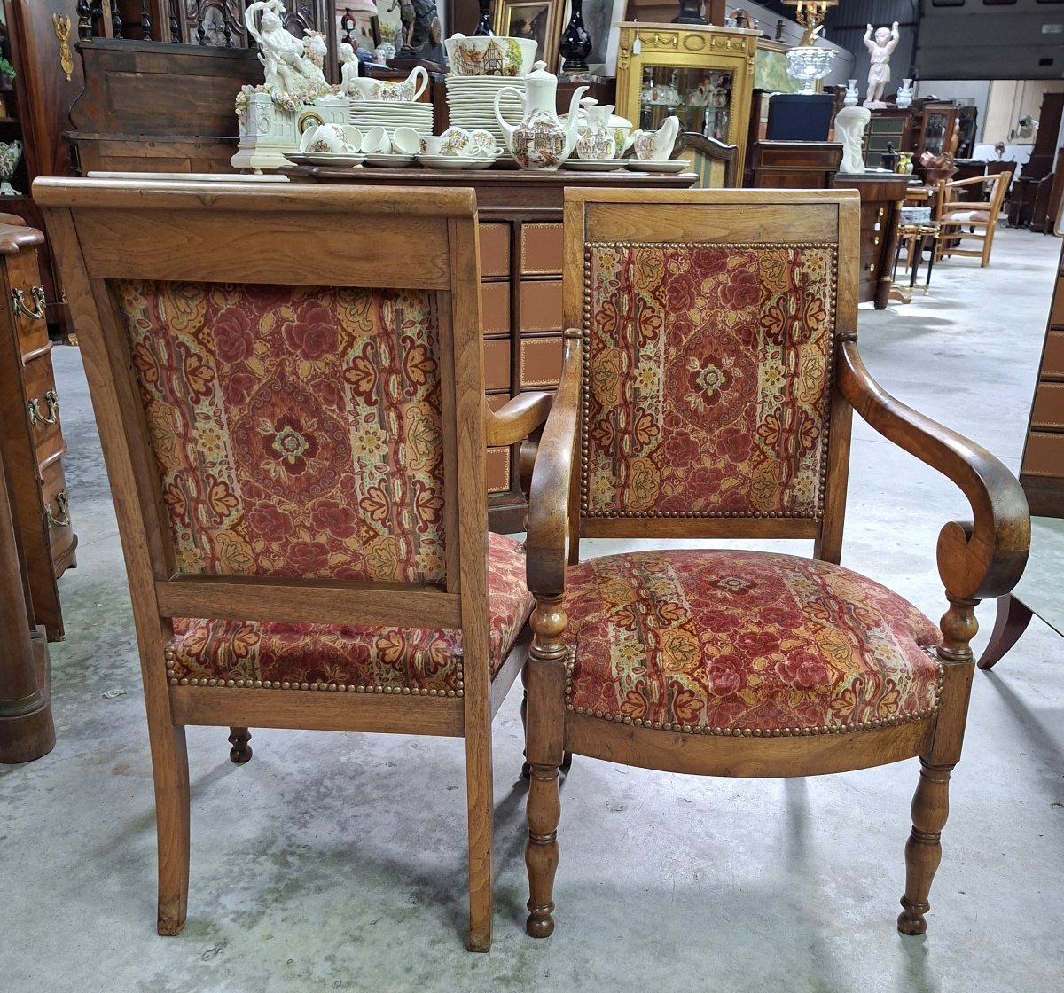 Pair Of Walnut Armchairs – Restoration Period / Charles X – 19th Century -photo-2