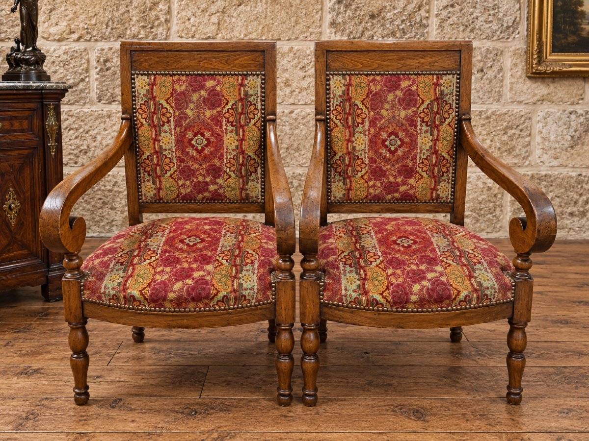 Pair Of Walnut Armchairs – Restoration Period / Charles X – 19th Century 