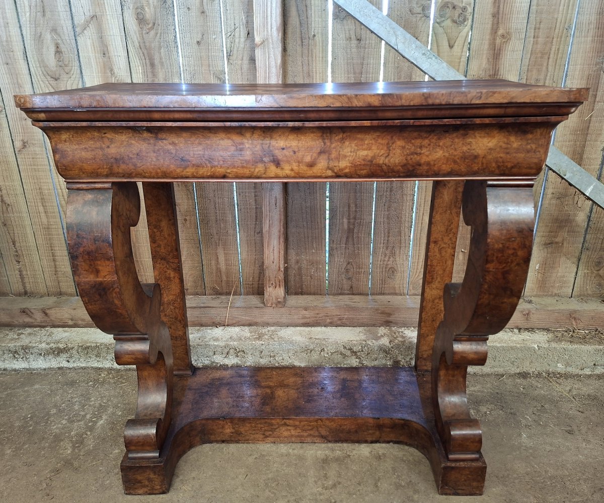 Vintage Console Table With Elm Burl Inlay – 19th Century -photo-2