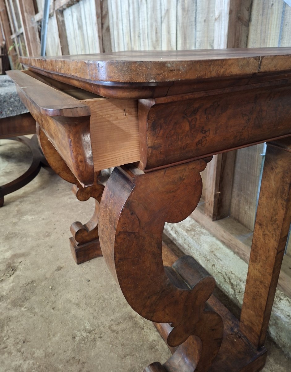 Vintage Console Table With Elm Burl Inlay – 19th Century -photo-3