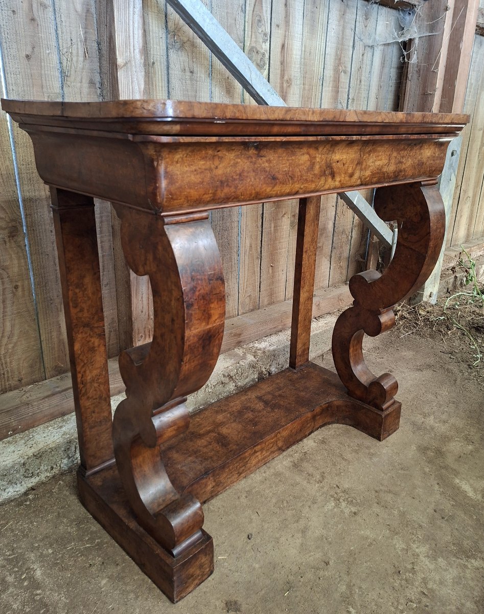Vintage Console Table With Elm Burl Inlay – 19th Century -photo-4