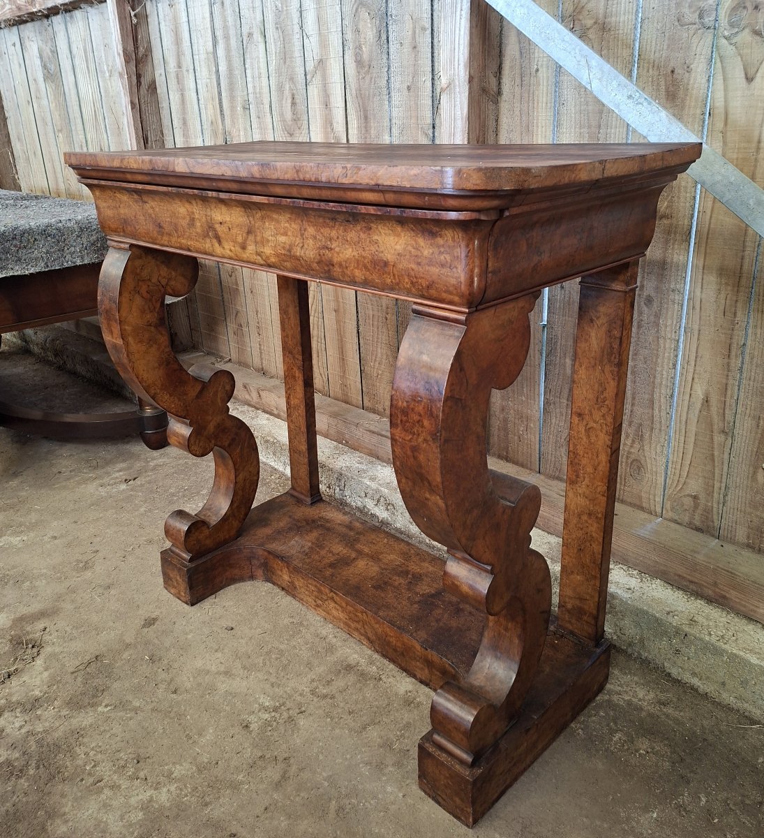 Vintage Console Table With Elm Burl Inlay – 19th Century -photo-1