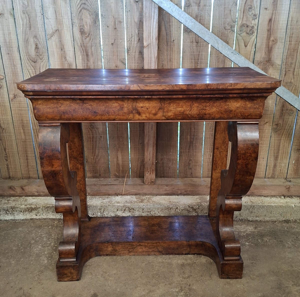 Vintage Console Table With Elm Burl Inlay – 19th Century -photo-4