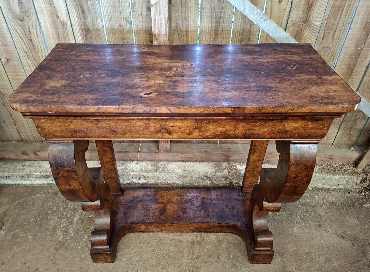 Vintage Console Table With Elm Burl Inlay – 19th Century -photo-5