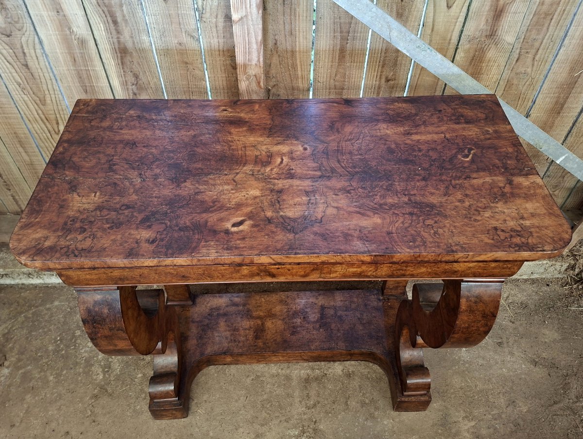 Vintage Console Table With Elm Burl Inlay – 19th Century -photo-6