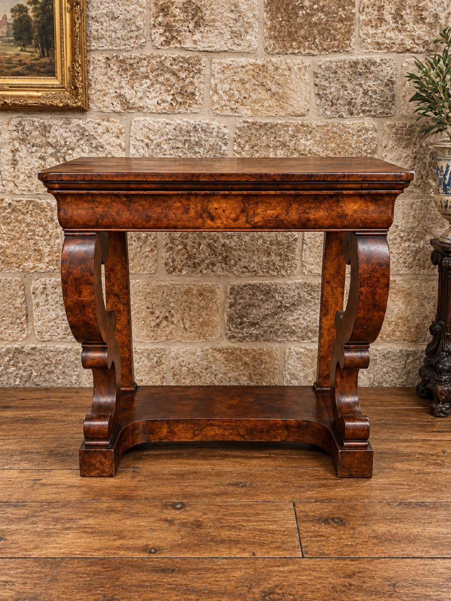 Vintage Console Table With Elm Burl Inlay – 19th Century 