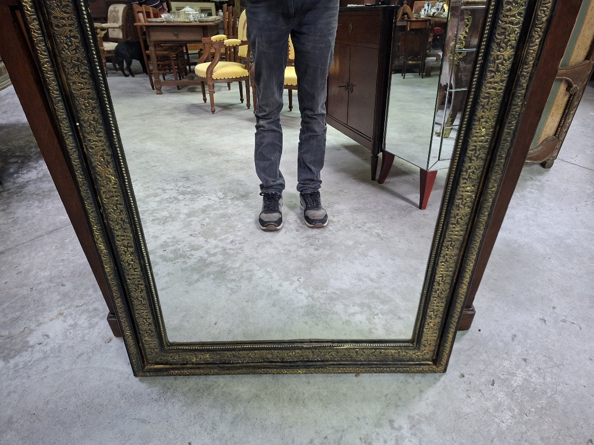 Napoleon III Mirror In Blackened And Gilded Wood – Decorated With A Quiver And A Wreath Of Flowers – 19th Century -photo-1