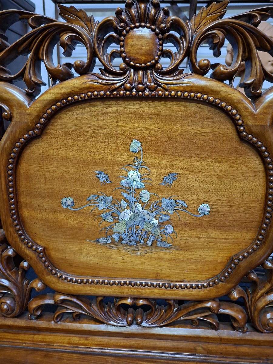 Banquette chinoise en bois sculpté et incrustations de nacre – XXe-photo-4