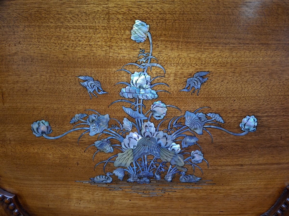 Banquette chinoise en bois sculpté et incrustations de nacre – XXe-photo-1