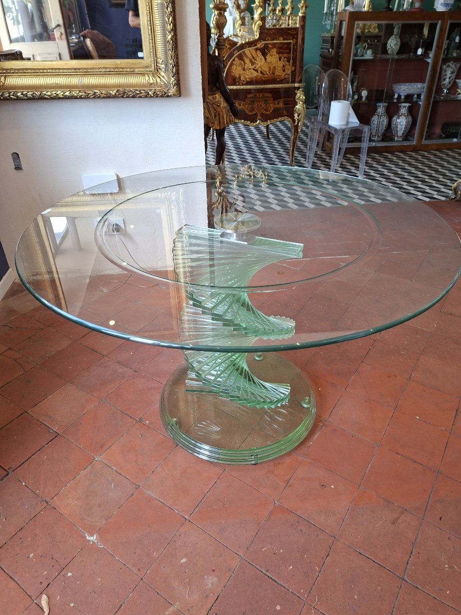 Table en verre « Helix Spiral Swivel » – France, vers 1980 – Dans le goût de Danny Lane-photo-2
